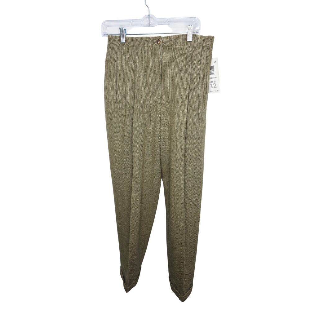 Vintage Liz Claiborne Wool Blend Pants Size 12 Herringbone Brown Academia Preppy